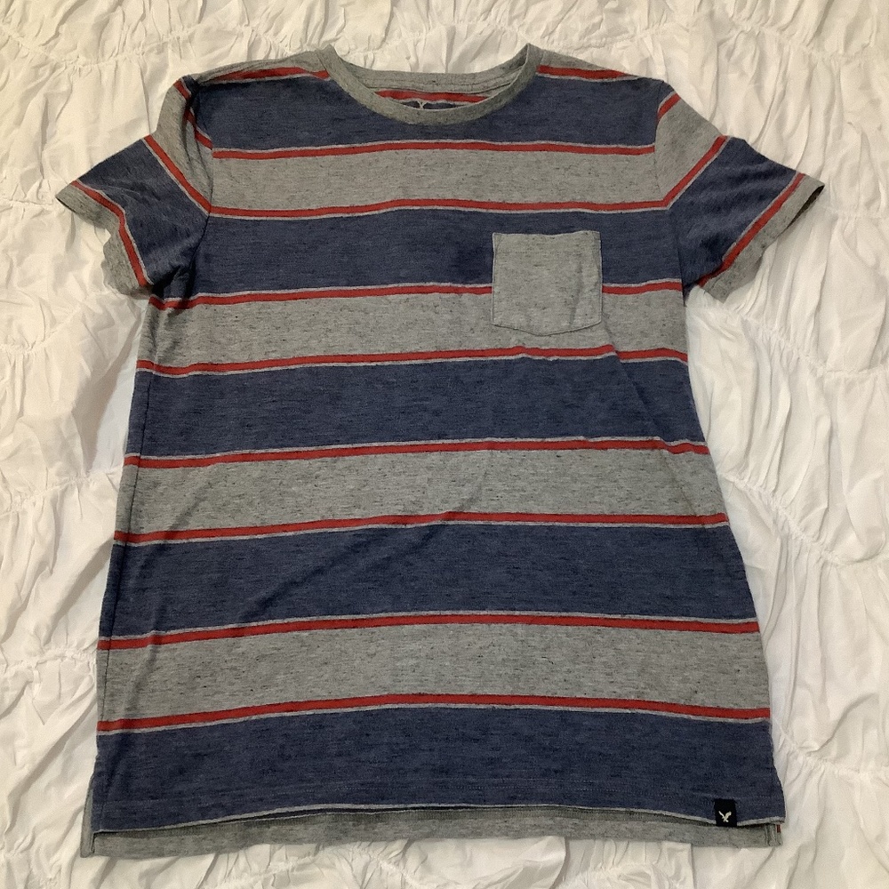 Striped Blue and Grey T-shirt with Pocket
